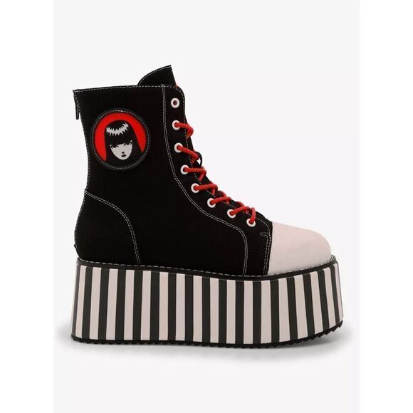 YRU X Emily The Strange Goth, Emo, Punk Stripe Platform Boots 8 - Picture 2 of 5